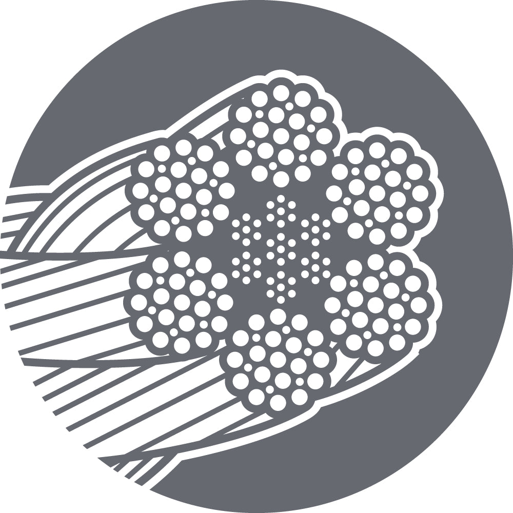 Cross section of 6x25 IWRC galvanized wire rope