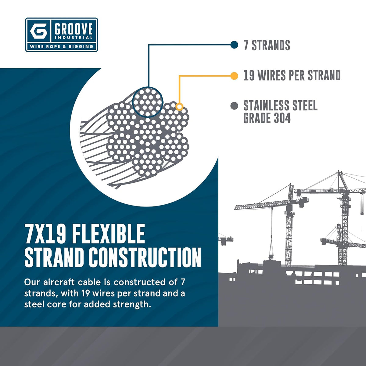1/4" 7x19 Stainless Steel T304 Aircraft Cable