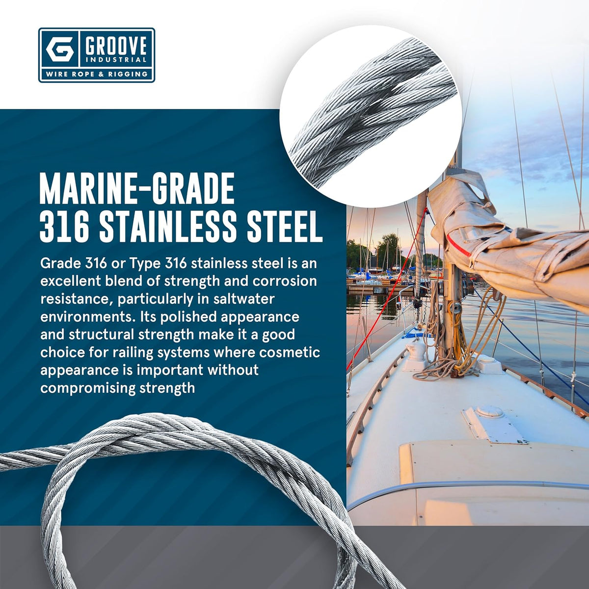 1/4" 7x19 Stainless Steel T316 Aircraft Cable