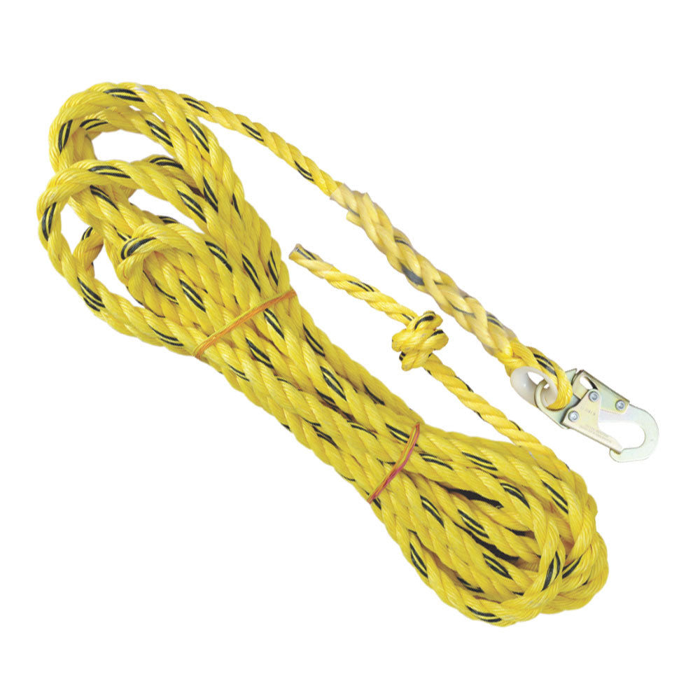 5/8 x 50' Vertical Polyester Rope Lifeline with One Locking Snap Hook -  Groove Industrial